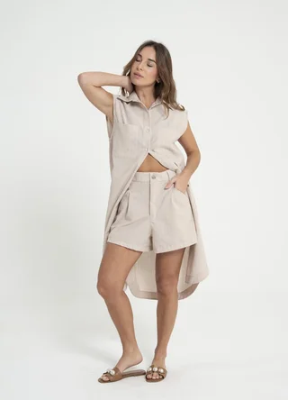 Short  lino rayado con boton - Vista 1