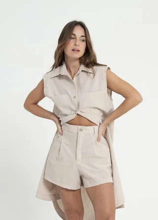 Short  lino rayado con boton - Vista 3