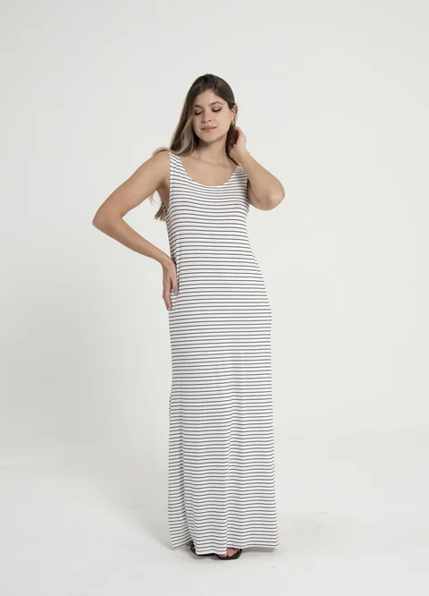Vestido viscosa rayado con escote en espalda
