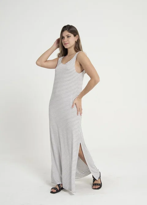 Vestido viscosa rayado con escote en espalda