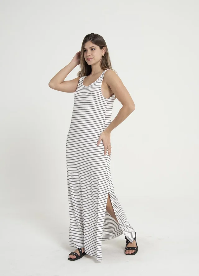 Vestido viscosa rayado con escote en espalda
