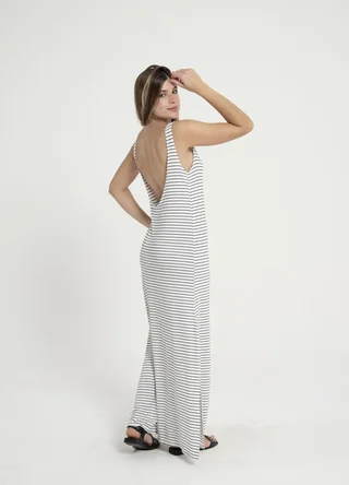 Vestido viscosa rayado con escote en espalda - Vista 3