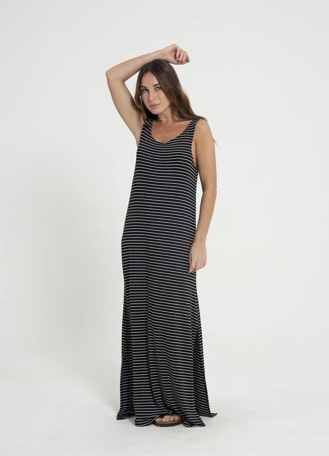 Vestido viscosa rayado con escote en espalda
