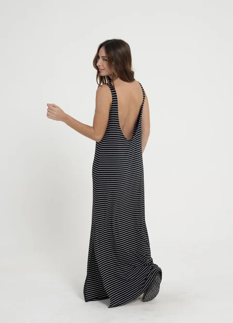 Vestido viscosa rayado con escote en espalda