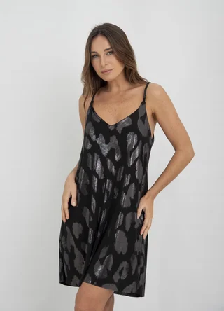 Vestido corto bretel fino print metalizado - Vista 1