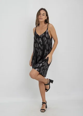 Vestido corto bretel fino print metalizado - Vista 2