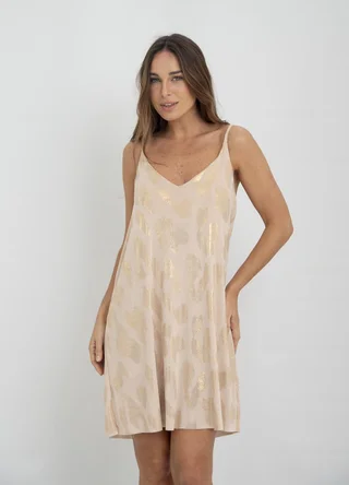 Vestido corto bretel fino print metalizado - Vista 5