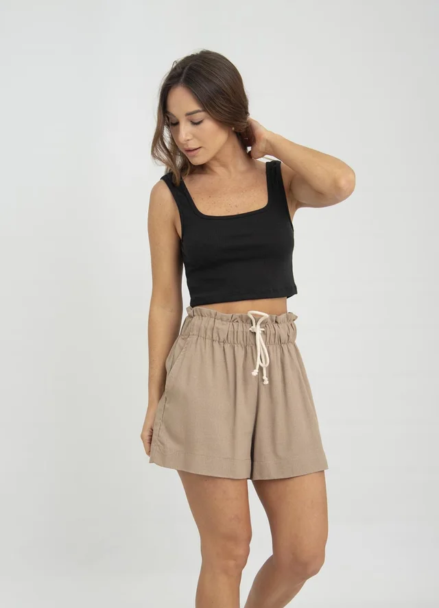 Short lino cintura alta con cordon