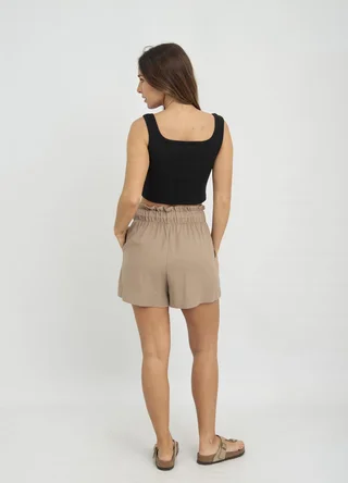 Short lino cintura alta con cordon - Vista 3