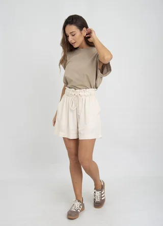 Short lino cintura alta con cordon - Vista 5