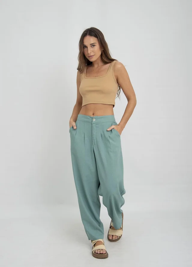 Pantalon lino slouchy con pinza