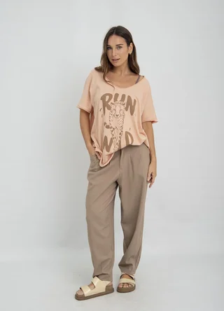 Pantalon lino slouchy con pinza - Vista 3
