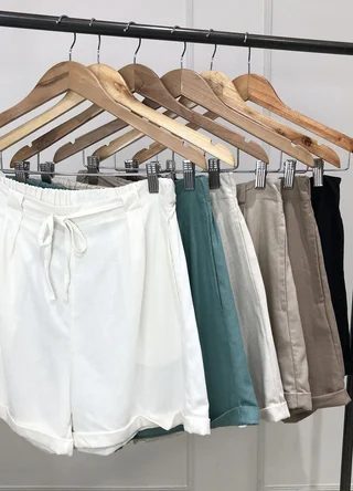 Short lino dobladillo con tira al tono - Vista 5