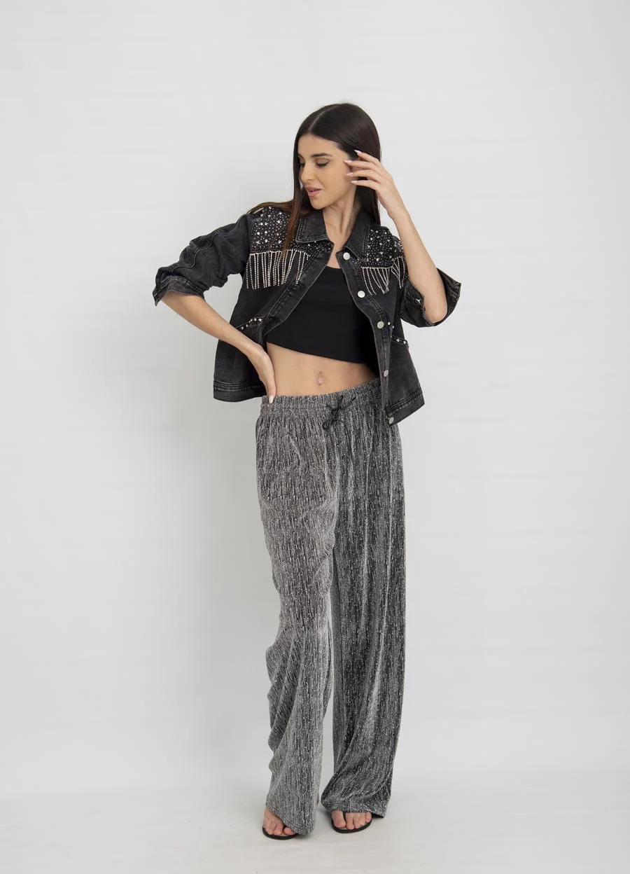 Pantalon metalizado con strass