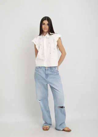 Camisa manga bombe con piedras - Vista 1