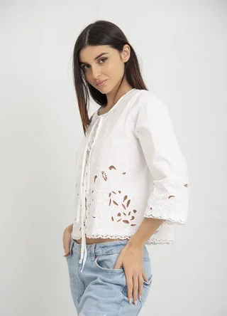 Camisa 3/4 broderie calada para atar - Vista 2