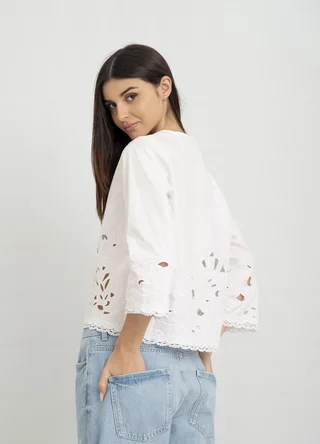 Camisa 3/4 broderie calada para atar - Vista 4