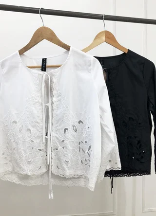 Camisa 3/4 broderie calada para atar - Vista 5