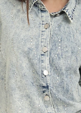 Camisa denim prelavada con strass - Vista 3