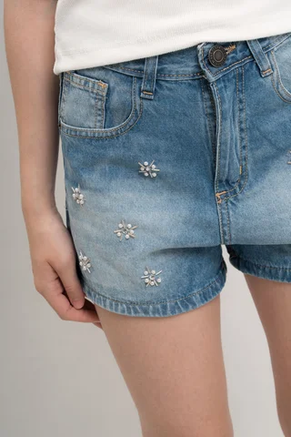 Short Emili Celeste Con Bordado Artesanal - Vista 1