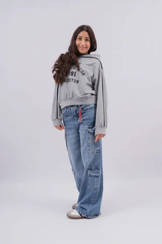 Jeans Cargo(Super Wide Leg )  4 Bolsillos , Detalle Artesanal De Cadena Y Dije E - Vista 2