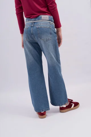 Jeans Wide Leg Con Calce Relajado A La Cadera , Sobreteñido Vintage Y Detalles - Vista 5