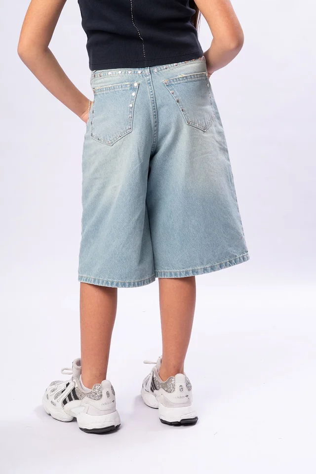 Bermuda Denim Buggy Sobreteñida C Tachas