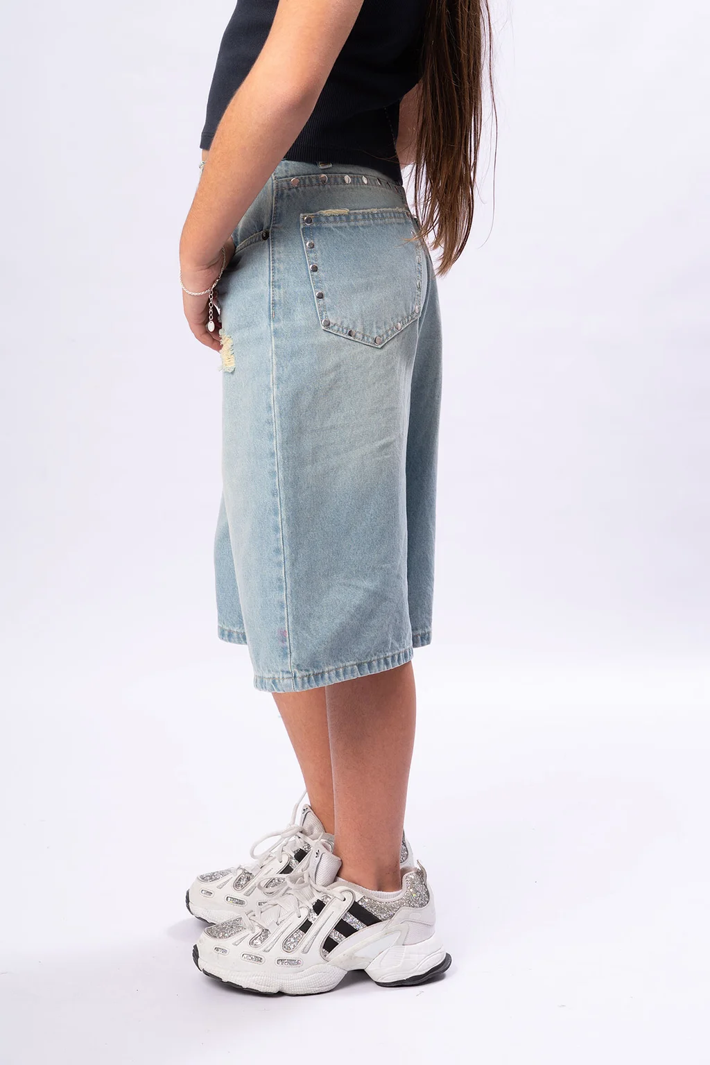 Bermuda Denim Buggy Sobreteñida C Tachas - 5