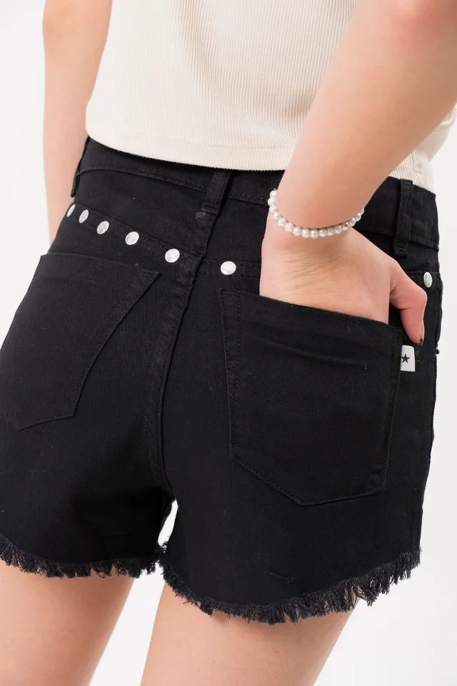 Short Gabardina Negro Desflecado