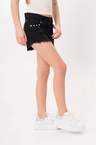 Short Gabardina Negro Desflecado - Vista 4
