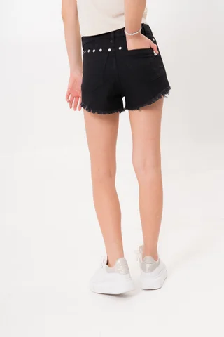 Short Gabardina Negro Desflecado - Vista 5
