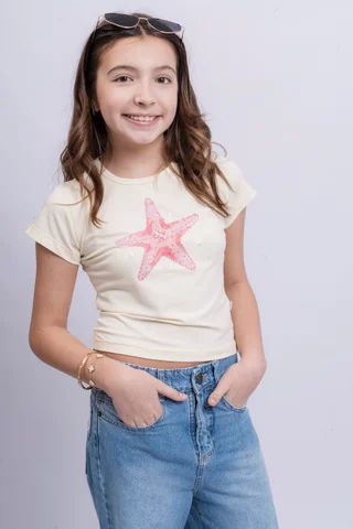 Remera Delfi Manga Corta Estrella Con Bordado Artesanal - Vista 1