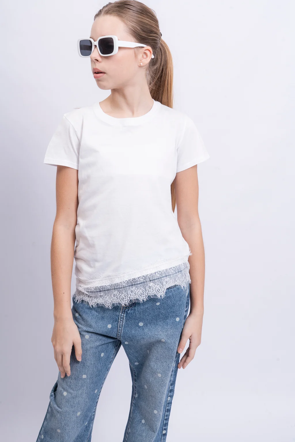 Remera Keira Jersey En Pico Con Puntilla En Bajo Prenda - 1