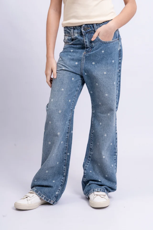 Jeans  Wide Leg Elsa Azul Tiro Bajo Full Lunares