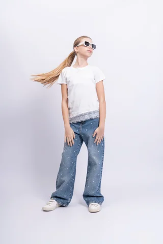 Jeans  Wide Leg Elsa Azul Tiro Bajo Full Lunares - Vista 2