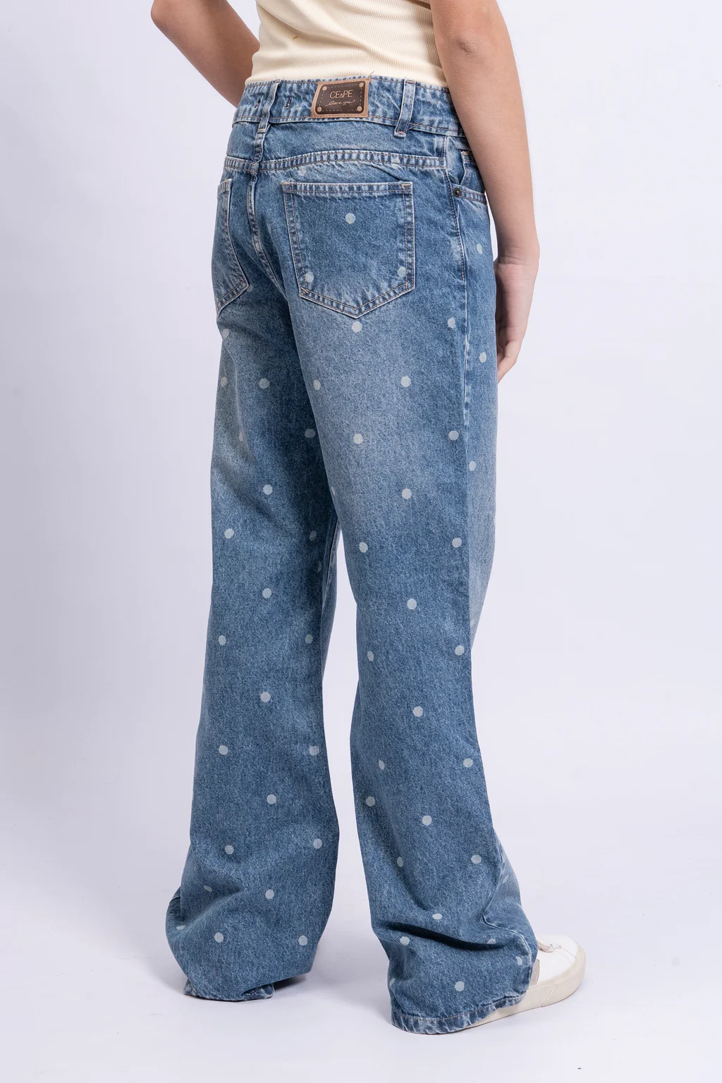 Jeans Wide Leg Elsa Azul Tiro Bajo Full Lunares - 3
