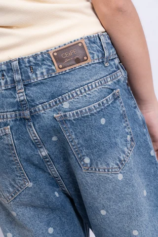 Jeans  Wide Leg Elsa Azul Tiro Bajo Full Lunares - Vista 5