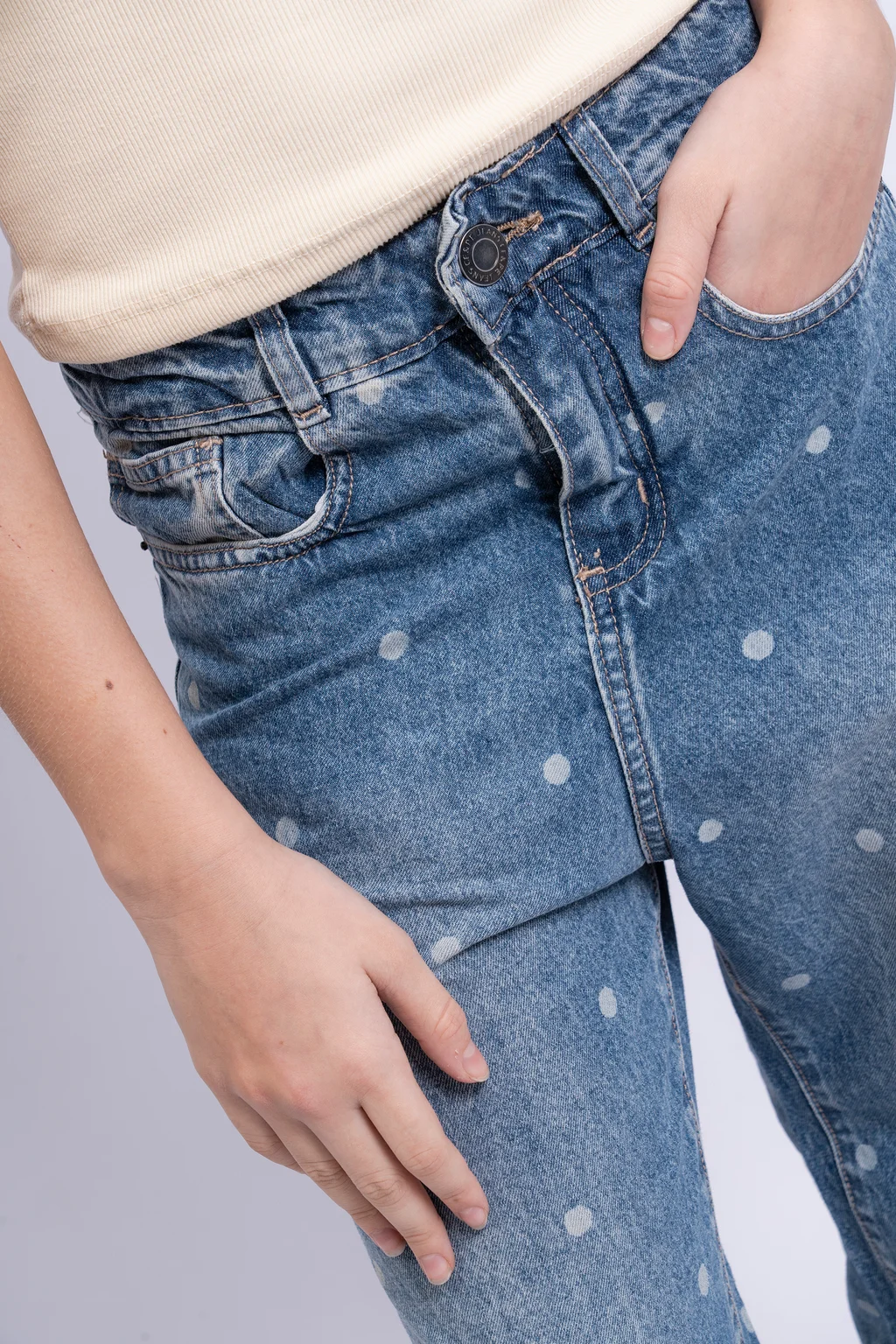Jeans Wide Leg Elsa Azul Tiro Bajo Full Lunares - 5