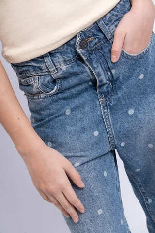 Jeans  Wide Leg Elsa Azul Tiro Bajo Full Lunares - Vista 6
