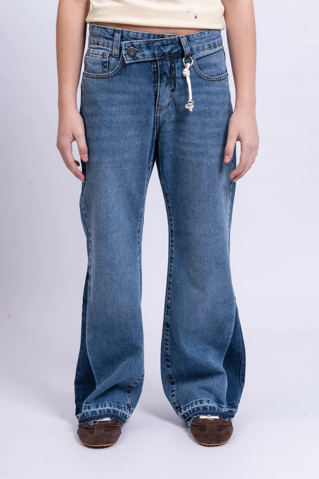 Jeans Wide Leg Sara Cintura Cruzada Bicolor 91 - 1