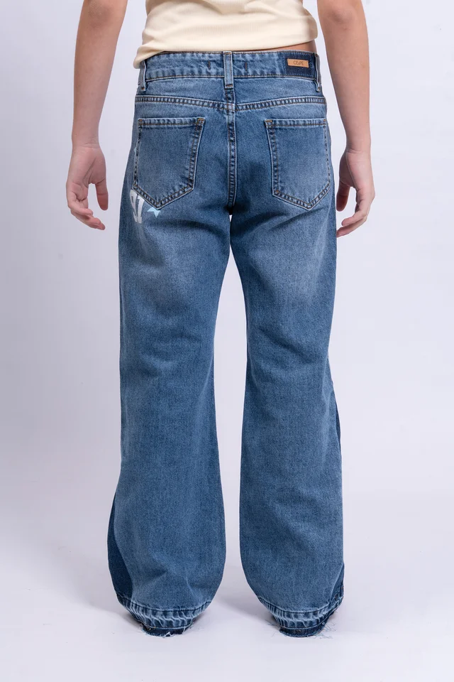 Jeans Wide Leg Sara Cintura Cruzada Bicolor 91