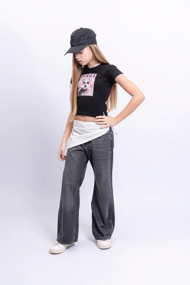 Jeans Wide Leg  Black Con Bandana