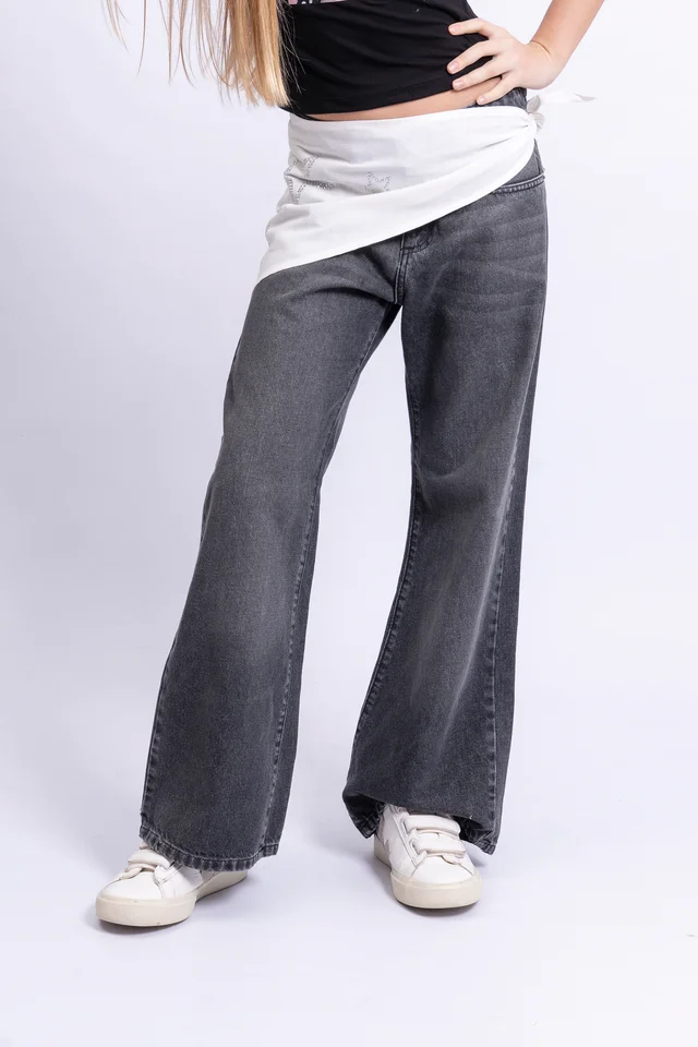 Jeans Wide Leg  Black Con Bandana