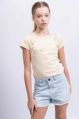 Short Celia Desflecado Con Puntilla Y Tachas - Vista 6