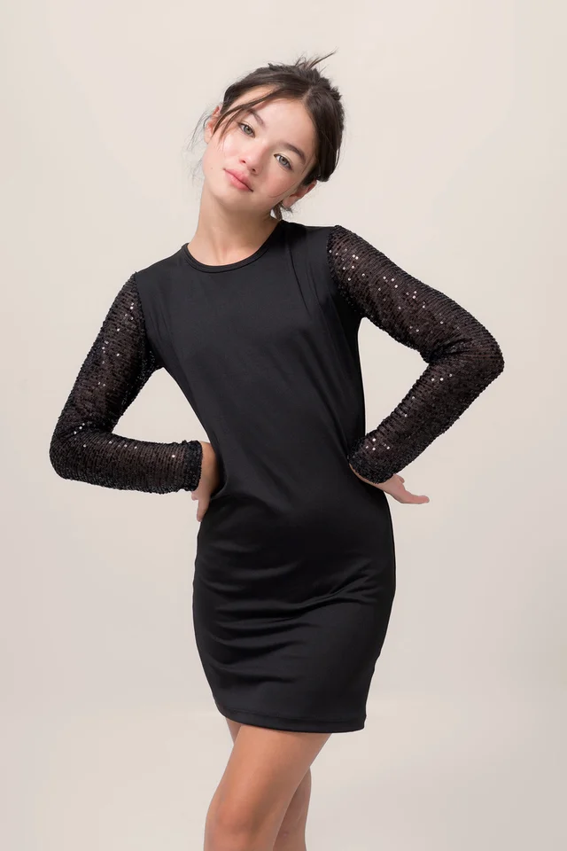 Vestido Microfibra C/ Mangas Full Lentejuelas