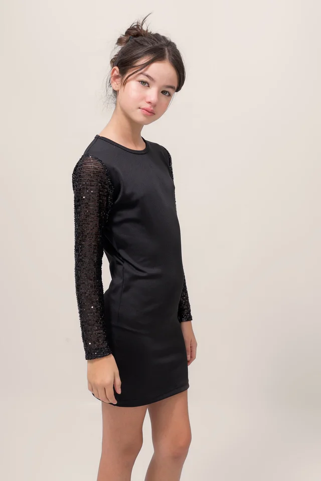 Vestido Microfibra C/ Mangas Full Lentejuelas