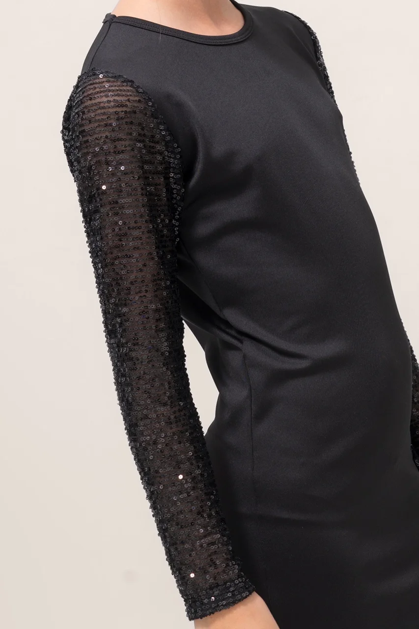 Vestido Microfibra C/ Mangas Full Lentejuelas