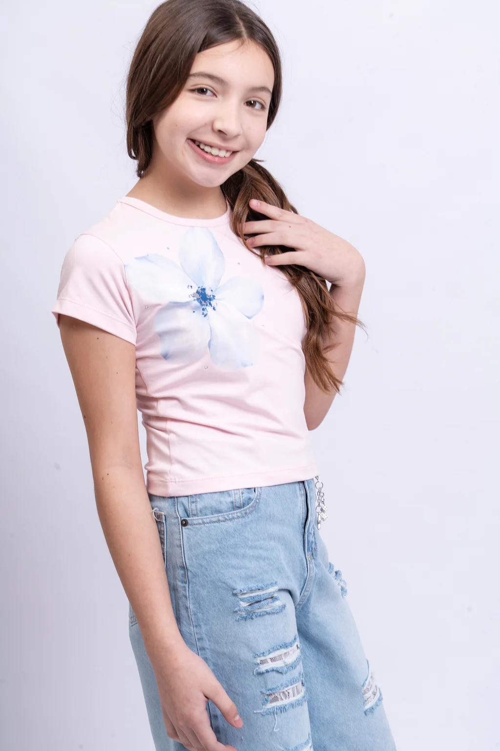 Remera Kaia Manga Corta Flor Con Stras Aplicado - 3