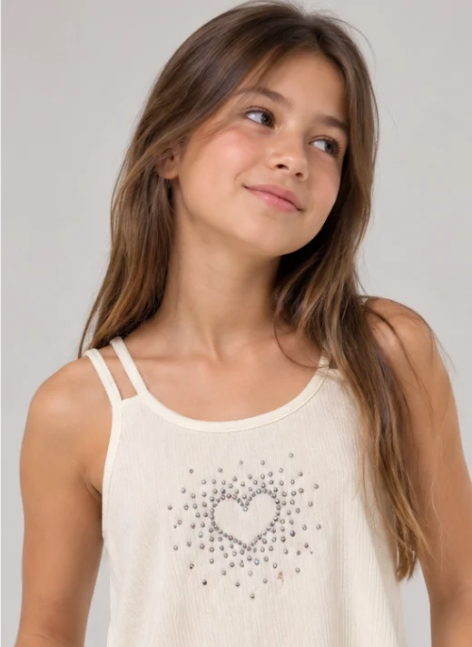 Blusa Tiras Finas Con Textura Y Aplique Corazon Stras - 0