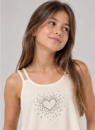 Blusa Tiras Finas Con Textura Y Aplique Corazon Stras - Vista 1